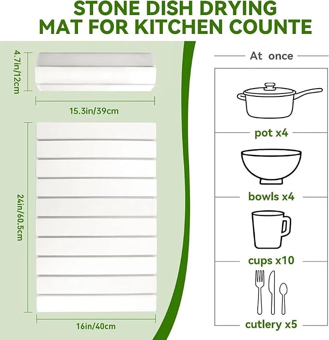 Stone Drying Mat for Kitchen Counter, 24"X16"